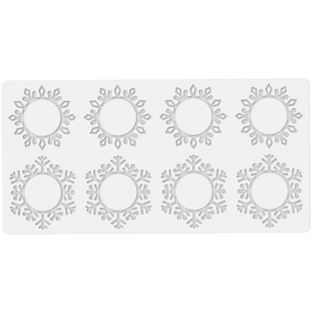 Śnieżynki w dwóch wzorach - forma silikonowa do zimowych dekoracji - śr. 95-87 x wys. 1.5 mm / poj. 2.5-3.2 ml x 8 dekoracji