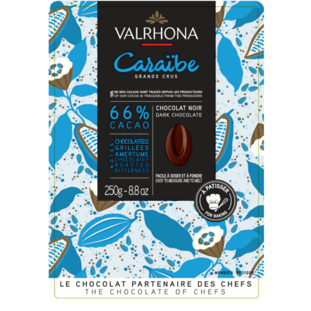 op. 250 g Caraïbe 66% Valrhona - zrównoważona ciemna czekolada z nutami prażonych orzechów - kuwertura w kaletkach
