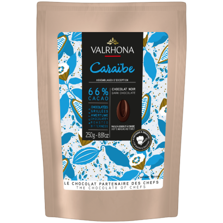 op. 250 g Caraïbe 66% Valrhona - zrównoważona ciemna czekolada z nutami prażonych orzechów - kuwertura w kaletkach