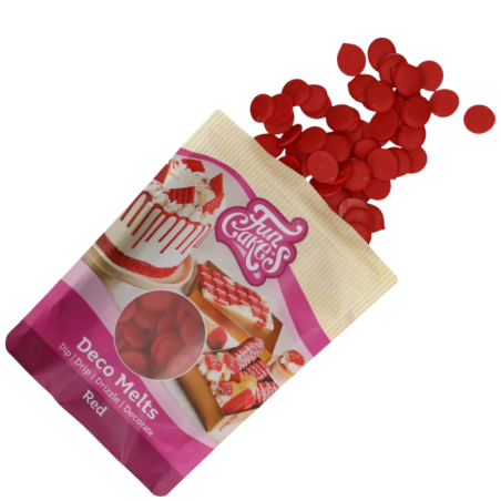 op. 250 g Czerwona polewa cukiernicza w postaci łatwych do rozpuszczania kawałków - Deco Melts Red Fun Cakes