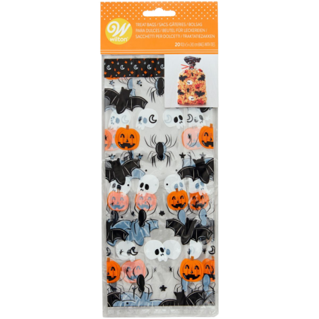 op. 20 szt. Celofanowe woreczki do pakowania ciasteczek i cukierków na Halloween - dł. 241 x szer. 101 mm - Wilton