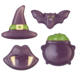 op. 72 szt. Fioletowy zestaw dekoracji czekoladowych na Halloween - dł. 29-39 mm - nr. kat. 92167 Modecor