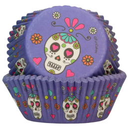 op. 48 szt. Fioletowe Papilotki - Day of the Dead FunCakes - papierowe foremki do wypieku babeczek - śr. 50 x wys. 32 mm