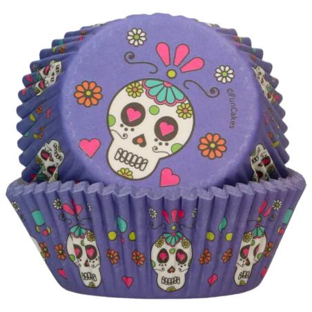 op. 48 szt. Fioletowe Papilotki - Day of the Dead FunCakes - papierowe foremki do wypieku babeczek - śr. 50 x wys. 32 mm