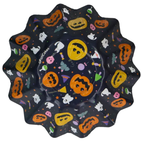 op. 48 szt. Sztywne Papilotki - Halloween Fun Cakes - papierowe foremki do wypieku babeczek - śr. 80 x wys. 30 mm