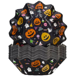 op. 48 szt. Sztywne Papilotki - Halloween Fun Cakes - papierowe foremki do wypieku babeczek - śr. 80 x wys. 30 mm