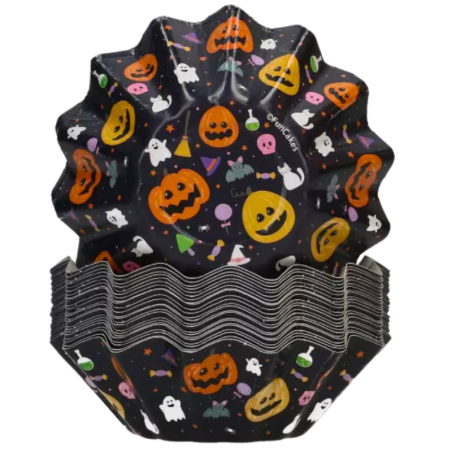 op. 48 szt. Sztywne Papilotki - Halloween Fun Cakes - papierowe foremki do wypieku babeczek - śr. 80 x wys. 30 mm