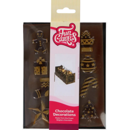 op. 12 szt. Złote figurki świąteczne - zestaw gotowych dekoracji z ciemnej czekolady - nr. kat. F50660 Fun Cakes