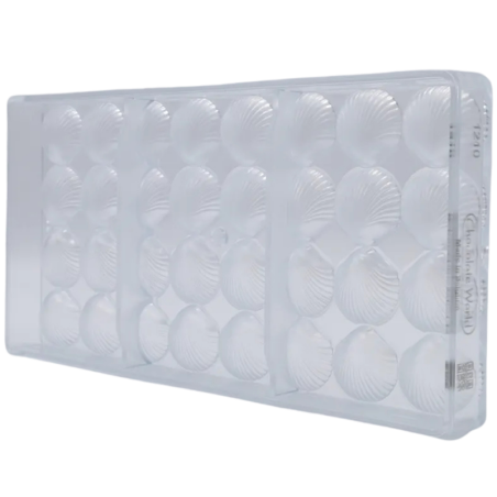 CW1210 Muszelka - forma z poliwęglanu do pralin - dł. 28 x szer. 30 x wys. 9 mm / poj. 5 g x 32 praliny