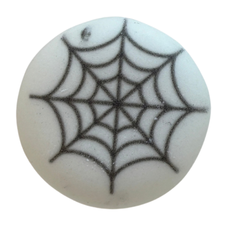 op. 12 szt. Beziki pajęczyna -  okrągłe dekoracje bezowe do ozdabiania słodyczy na Halloween - śr. 25 mm