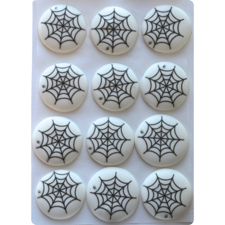 op. 12 szt. Beziki pajęczyna - okrągłe dekoracje bezowe do ozdabiania słodyczy na Halloween - śr. 25 mm