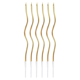 Złote świeczki świderki na tort urodzinowy - dł. 16 cm - zestaw 6 świeczek + 6 podstawek - Beauty & Charm BH-SSMZ GoDan