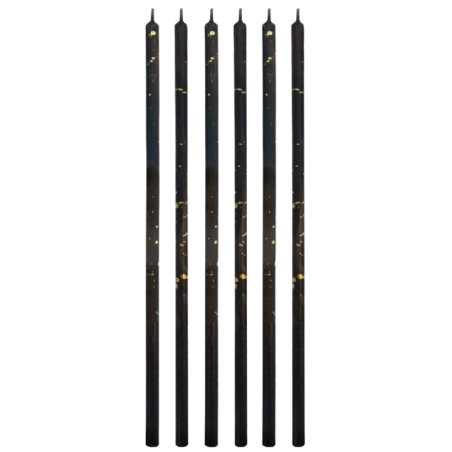 op. 6 szt. Czarne świeczki urodzinowe z drobinkami złota - Milenium - dł. 16.5 cm - 7C-SUMI GoDan