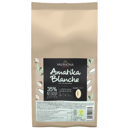 op. 3 kg Amatika Blanche 35% Valrhona - wegańska biała czekolada w kaletkach o słodkich migdałowych nutach