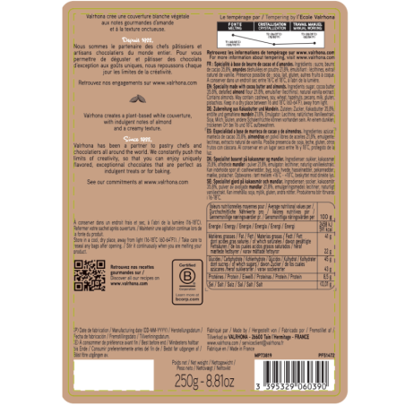 op. 250 g Amatika Blanche 35% Valrhona - wegańska biała czekolada w kaletkach o słodkich migdałowych nutach