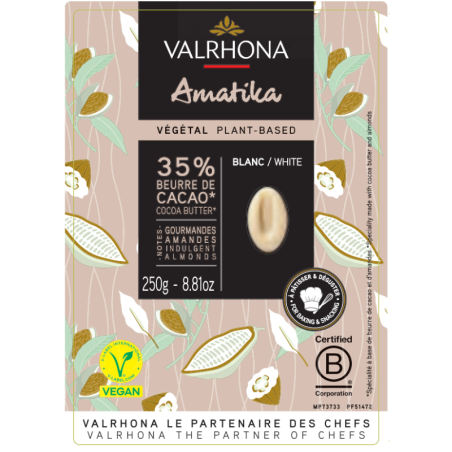 op. 250 g Amatika Blanche 35% Valrhona - wegańska biała czekolada w kaletkach o słodkich migdałowych nutach