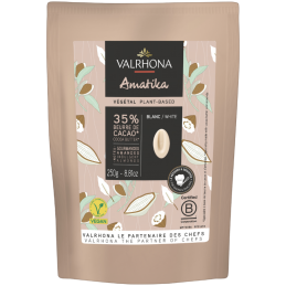 op. 250 g Amatika Blanche 35% Valrhona - wegańska biała czekolada w kaletkach o słodkich migdałowych nutach