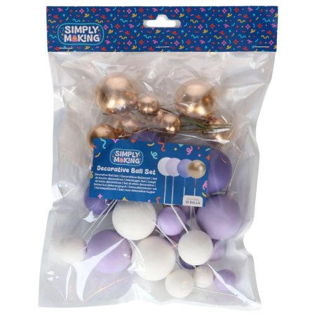 op. 32 szt. Fioletowy zestaw kul dekoracyjnych do ozdabiania tortów - Purple Ombre & Gold Decorative Ball Set
