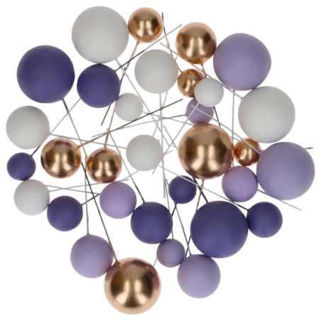 op. 32 szt. Fioletowy zestaw kul dekoracyjnych do ozdabiania tortów - Purple Ombre & Gold Decorative Ball Set