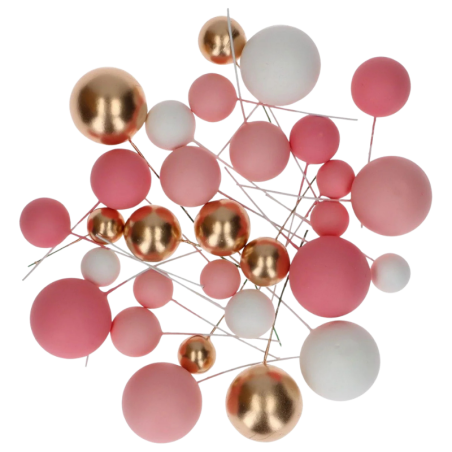 op. 32 szt. Różowy zestaw kul dekoracyjnych do ozdabiania tortów - Pink Ombre & Gold Decorative Ball Set