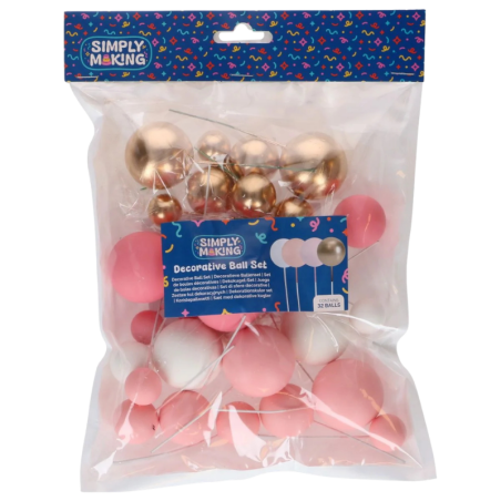 op. 32 szt. Różowy zestaw kul dekoracyjnych do ozdabiania tortów - Pink Ombre & Gold Decorative Ball Set