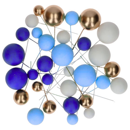 op. 32 szt. Niebieski zestaw kul dekoracyjnych do ozdabiania tortów - Blue Ombre & Gold Decorative Ball Set