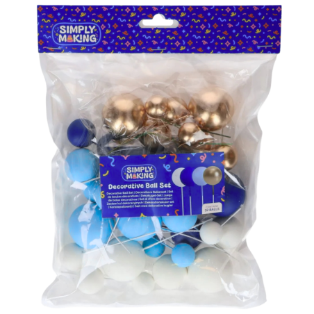 op. 32 szt. Niebieski zestaw kul dekoracyjnych do ozdabiania tortów - Blue Ombre & Gold Decorative Ball Set