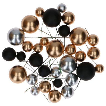 op. 32 szt. Metaliczny zestaw kul dekoracyjnych do ozdabiania tortów - Metallic Gold & Silver & Black Decorative Ball Set