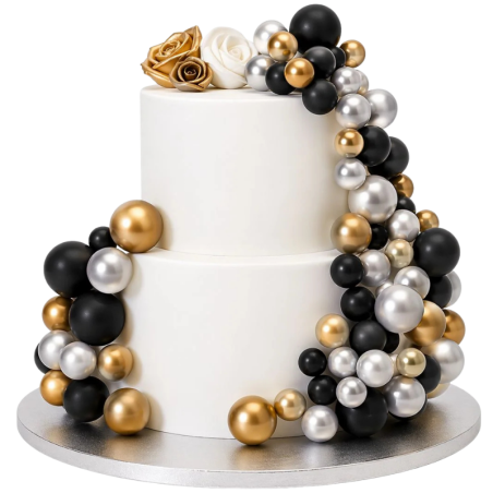 op. 32 szt. Metaliczny zestaw kul dekoracyjnych do ozdabiania tortów - Metallic Gold & Silver & Black Decorative Ball Set