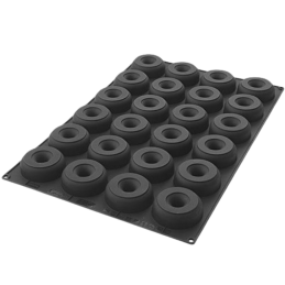 SQ059 Donuts Silikomart - cukiernicza forma silikonowa do pączków z dziurką - śr. 85 x wys. 29 mm / poj. 133 ml x 24 porcje
