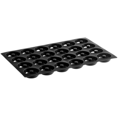 SQ059 Donuts Silikomart - cukiernicza forma silikonowa do pączków z dziurką - śr. 85 x wys. 29 mm / poj. 133 ml x 24 porcje