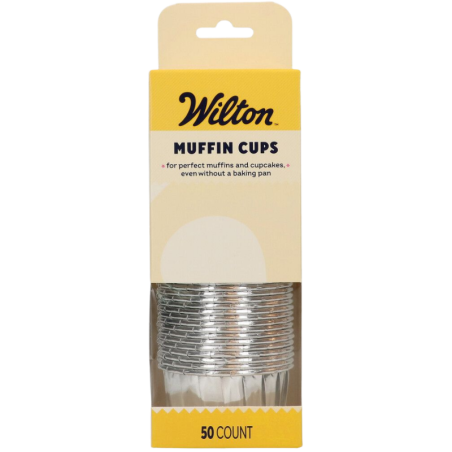 op. 50 szt. Srebrne foremki na muffiny - śr. 50 x wys. 39 mm - stabilne papilotki z rantem do pieczenia babeczek