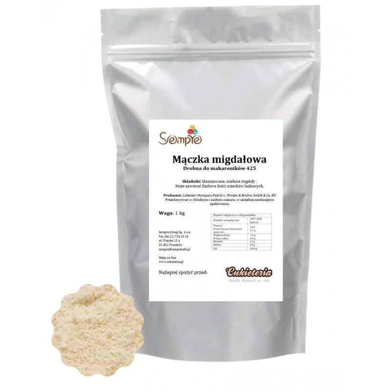 1kg Drobna MĄCZKA MIGDAŁOWA (z migdałów kalifornijskich) 425 Lubeca