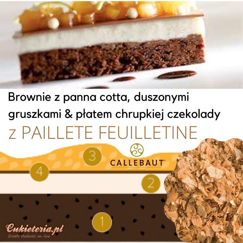 Brownie z panna cotta i duszonymi gruszkami